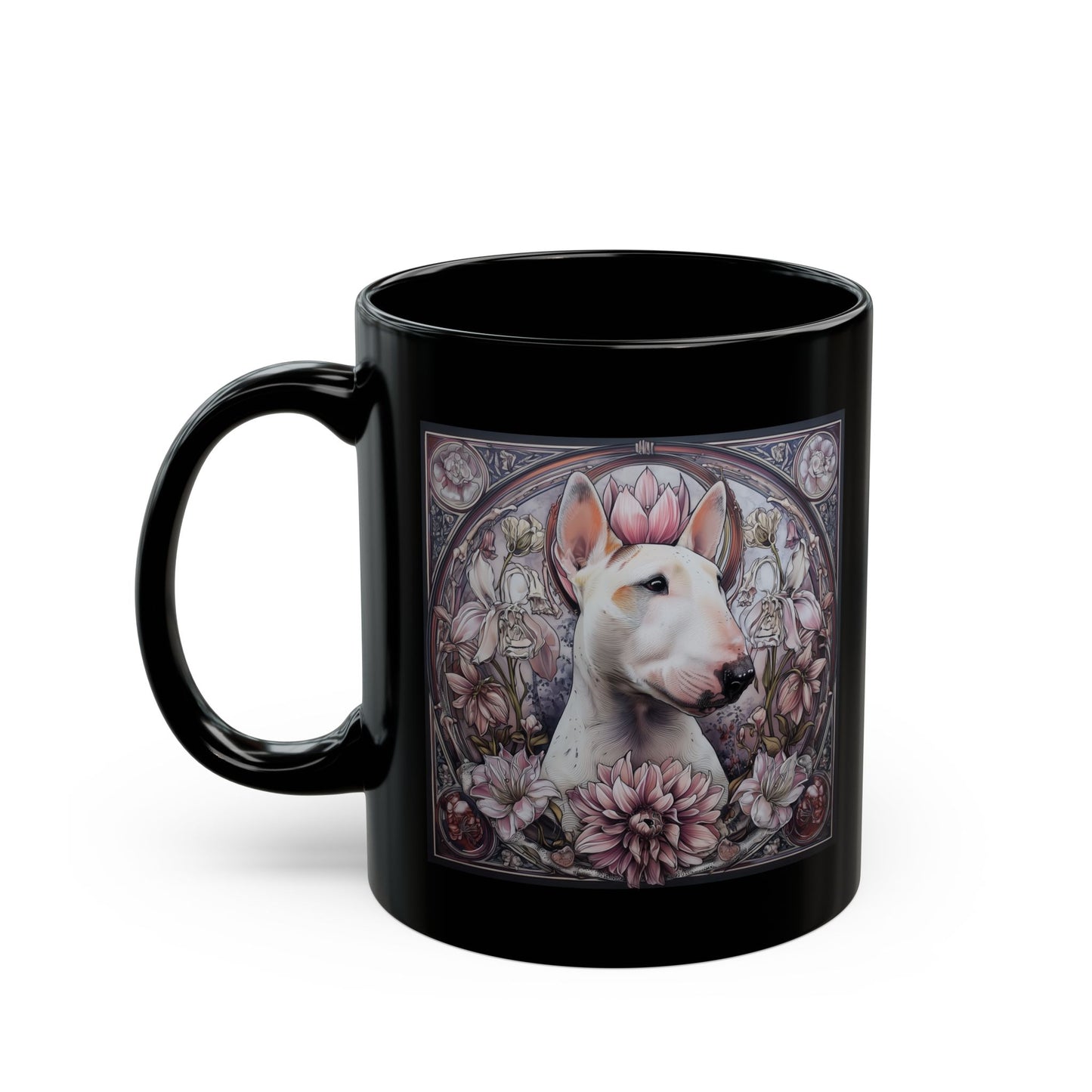 Bullterrier — svart mugg art nouveau