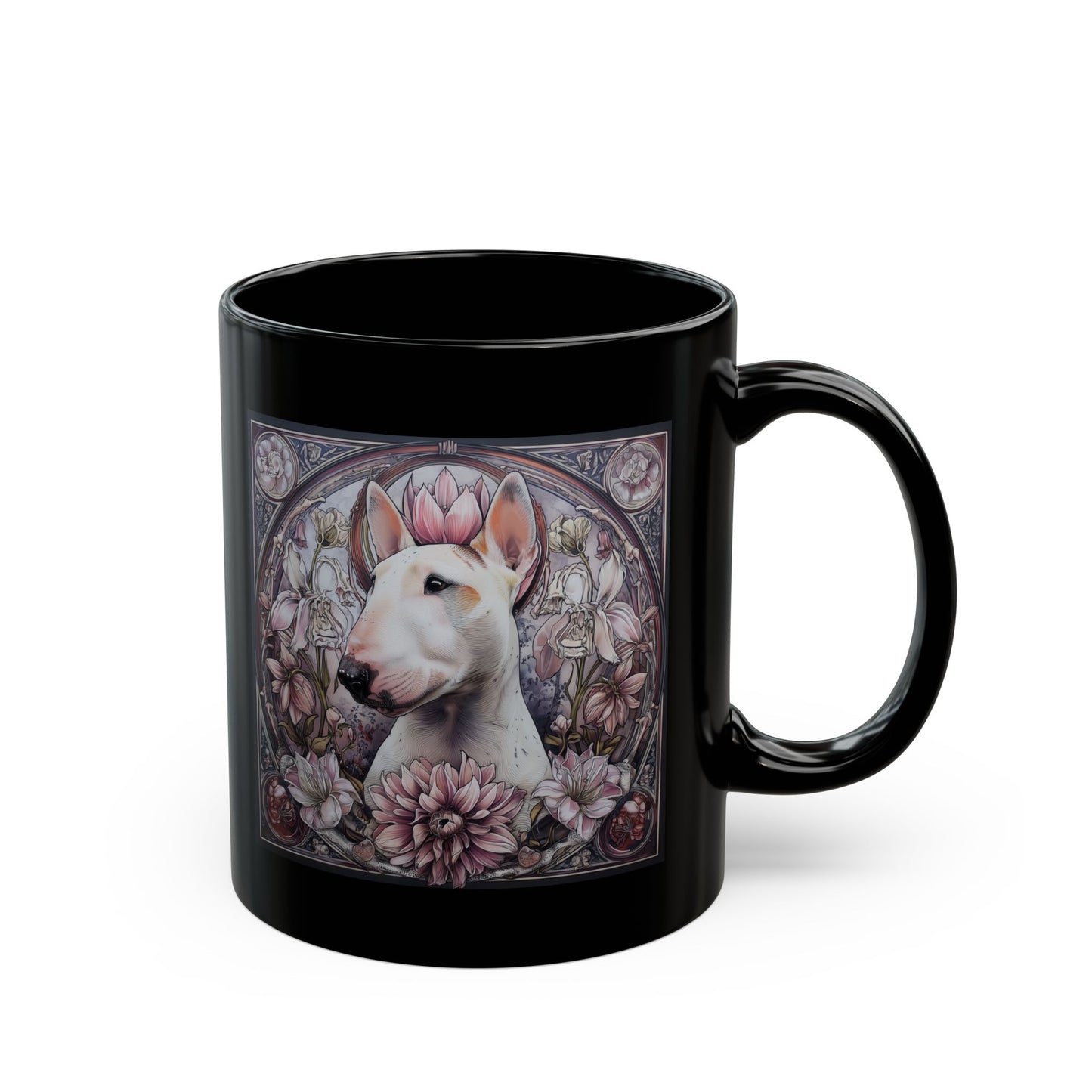 Bullterrier — svart mugg art nouveau