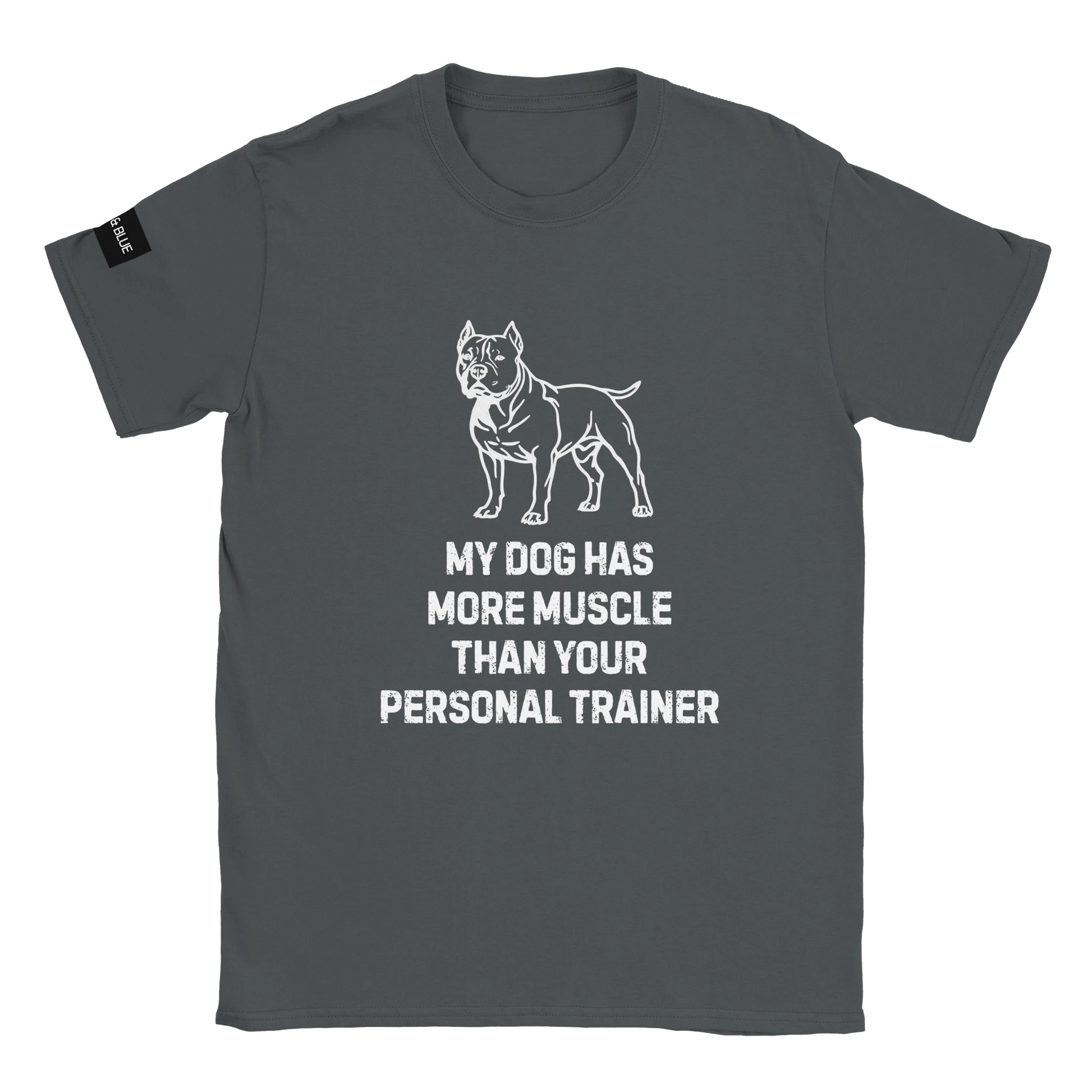 grå t-shirt med texten my dog has more muscle