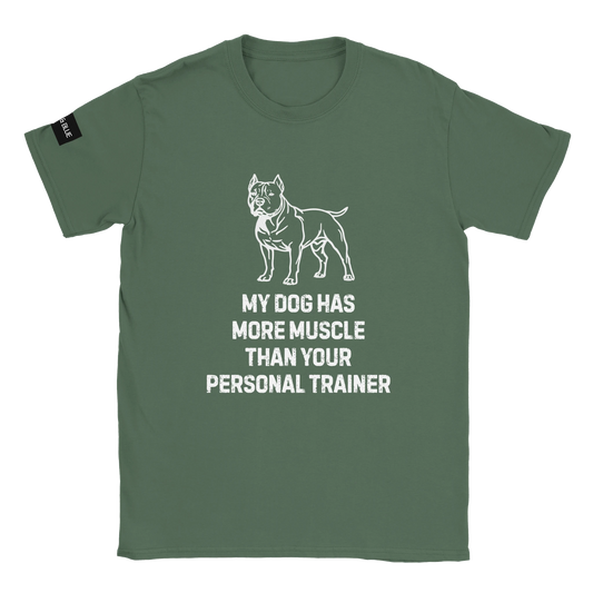 grön t-shirt med rolig text om hundar och träning