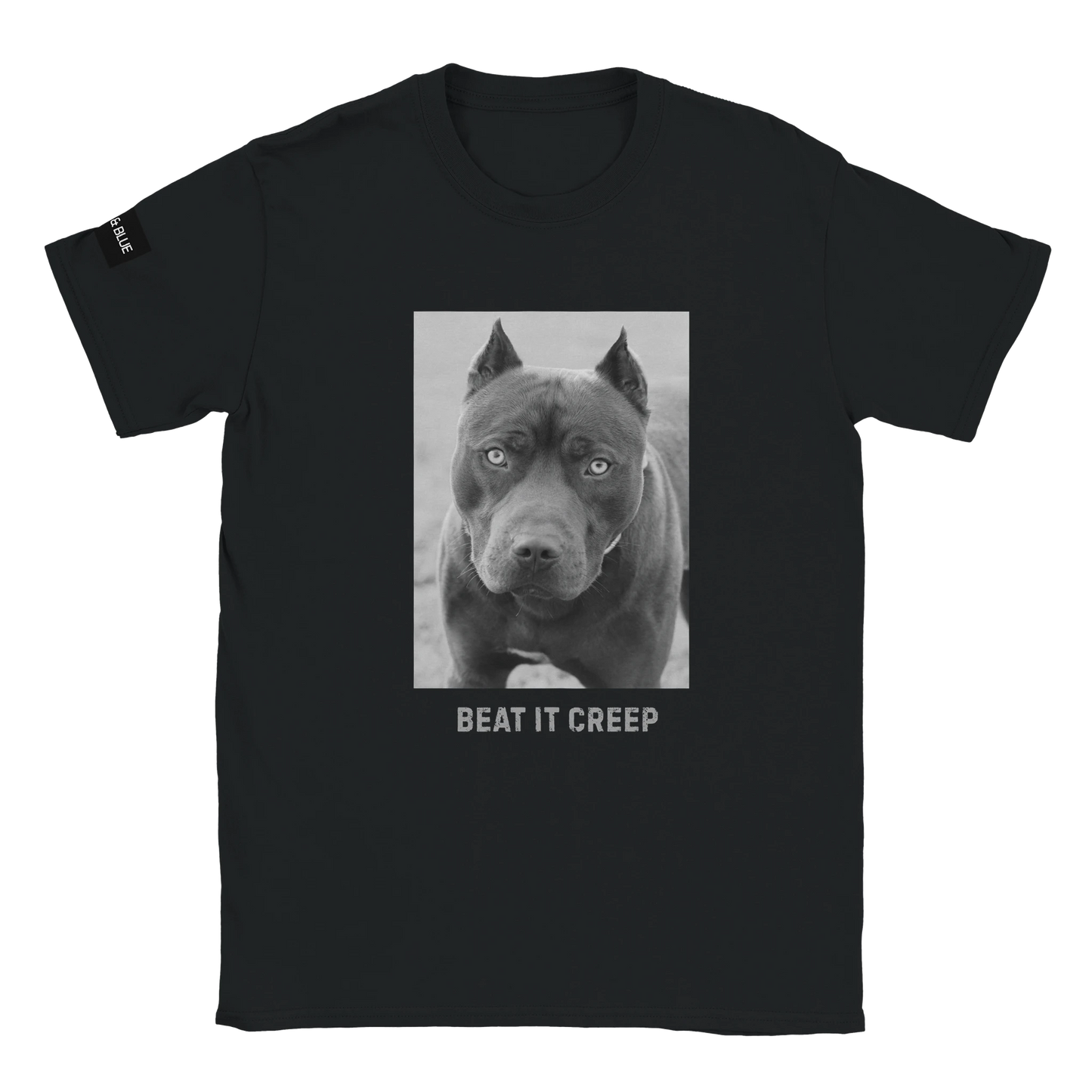 svart t-shirt med en xl bully hund och texten beat it creep