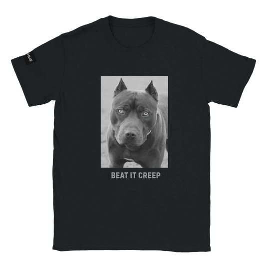 svart t-shirt med en xl bully hund och texten beat it creep